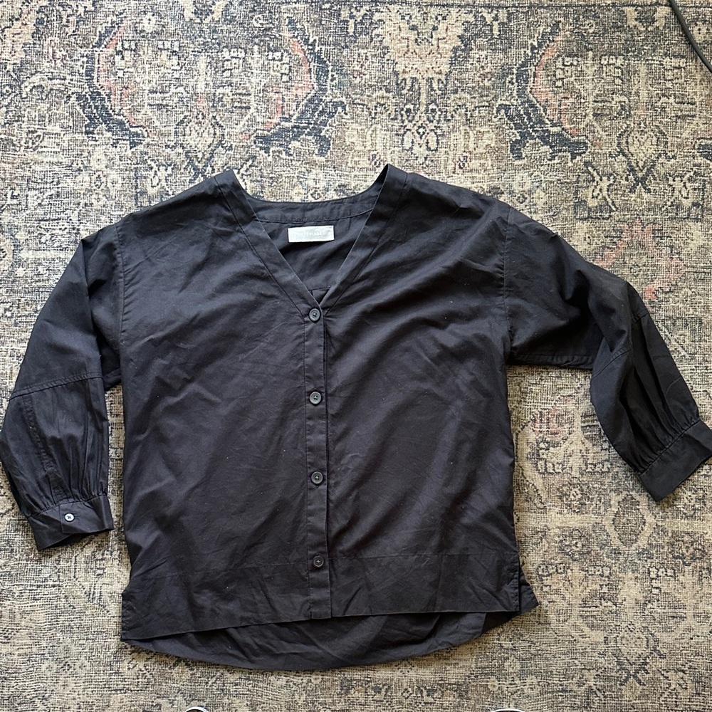 Everlane Lantern Sleeve size 2 Black Button-Down Shirt